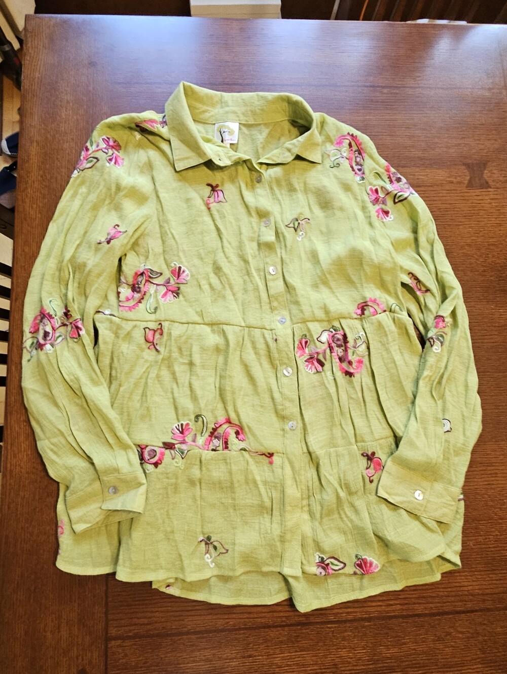 Fig and Flower Embroidered Boho Blouse Large